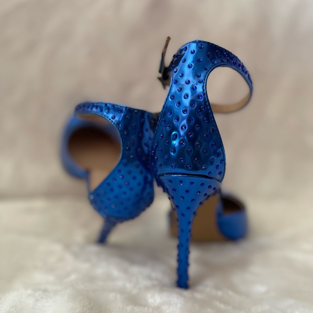 Charles By Charles David Metallic Blue Ankle Strap Heels - Picture 12 of 13
